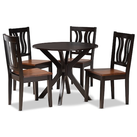 Baxton Studio Mare Modern Two-Tone Dark Brown and Walnut Brown Finished Wood 5-PC Dining Set 177-11380-10892-Zoro